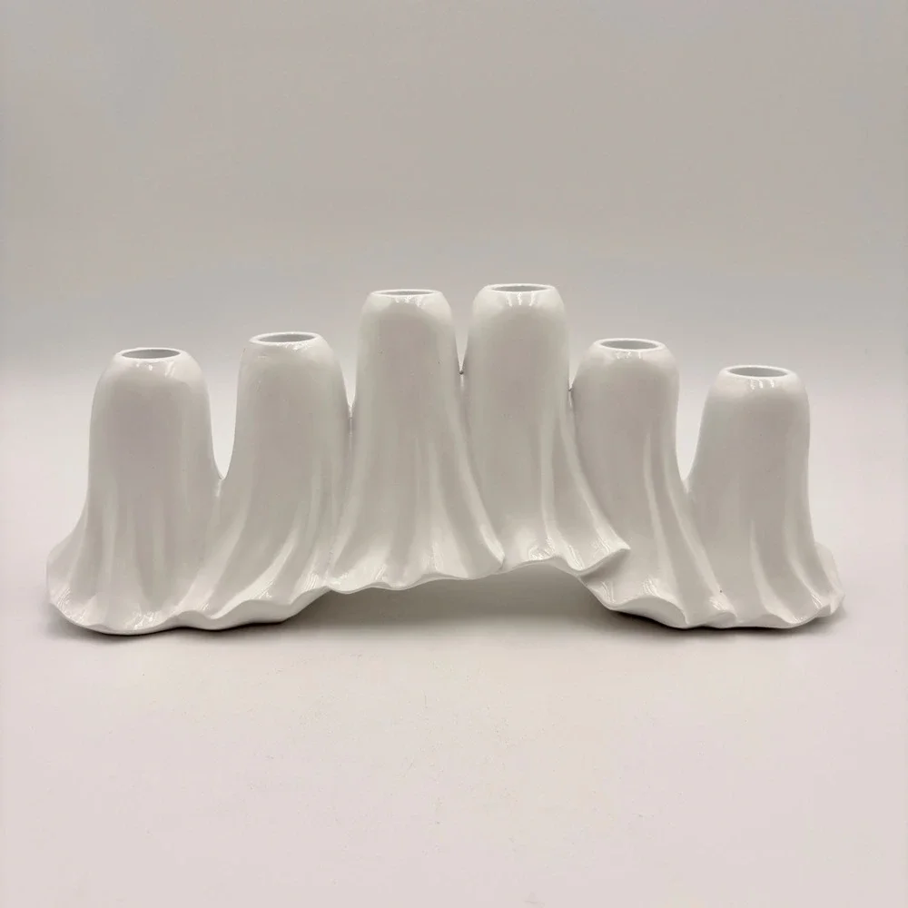 White Ghost Taper Candle Holder Halloween 6-Slot Spooky Candelabra Mantel Decor